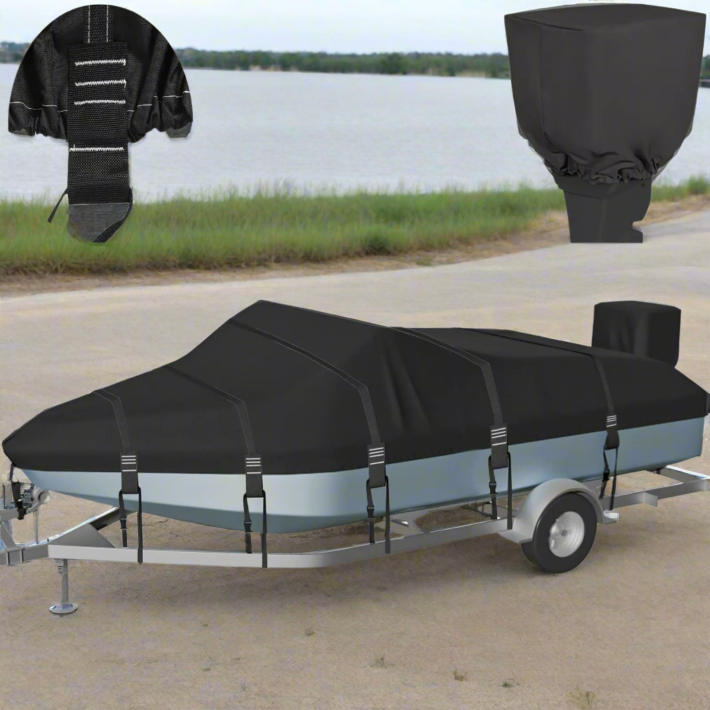 ⛵: Zuihao 1200D Waterproof Boat Cover 22-24ft - Heavy Duty Solution-Dyed with Motor Cover