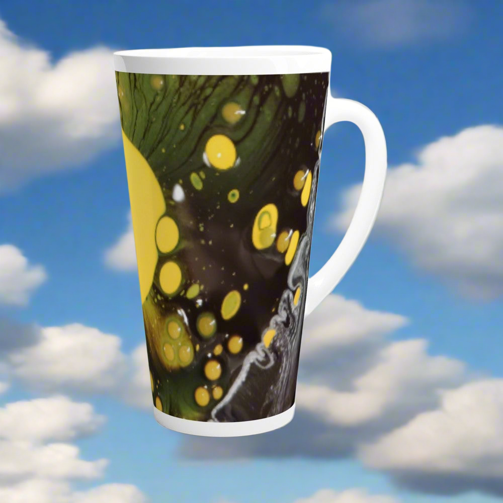 ☕: Yellow & Black Liquid Design Ceramic Coffee Mug - 17oz Artistic Cup