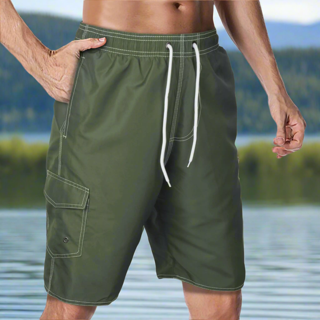 🩱: Men's Quick-Dry Swim Trunks with Mesh Lining - Army Green
