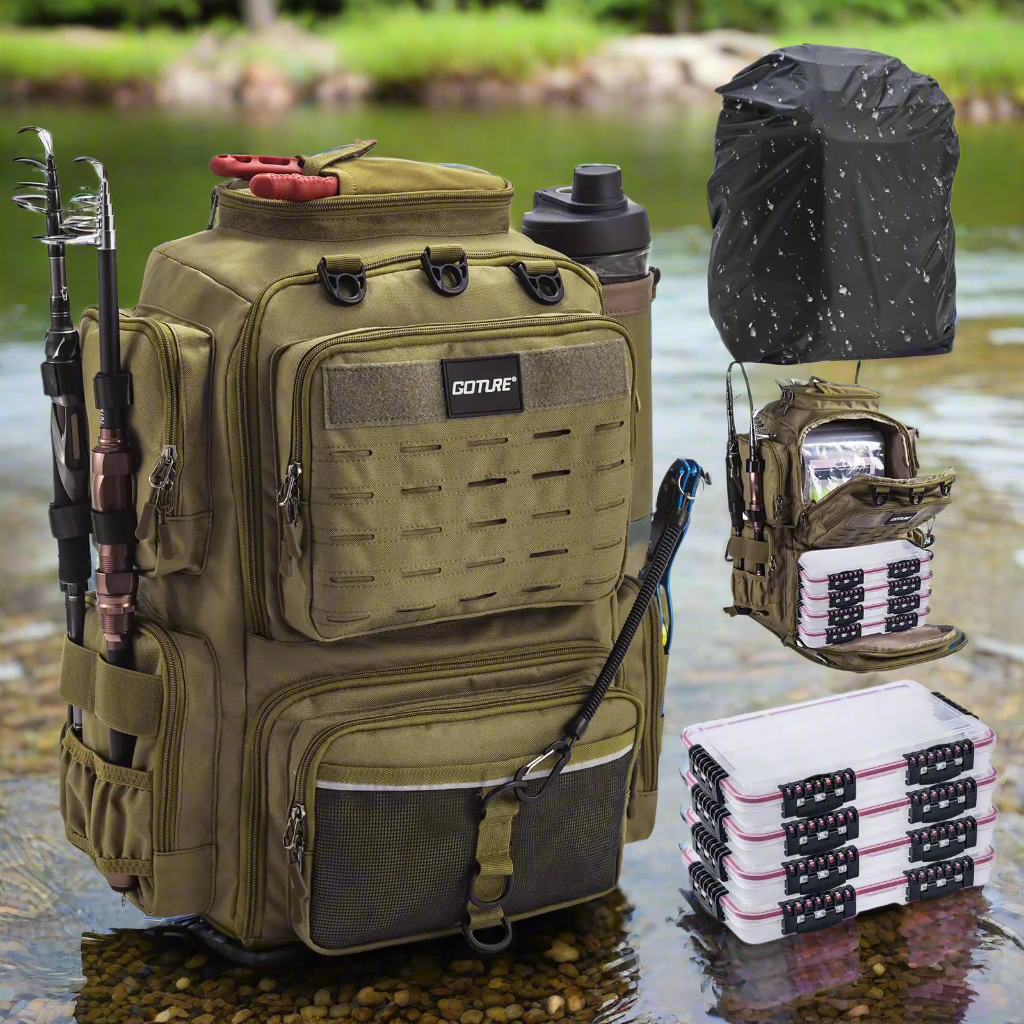 🎣: Goture 45L Fishing Backpack with 4 Tackle Boxes - Large 600D Storage Bag with Rod Holders