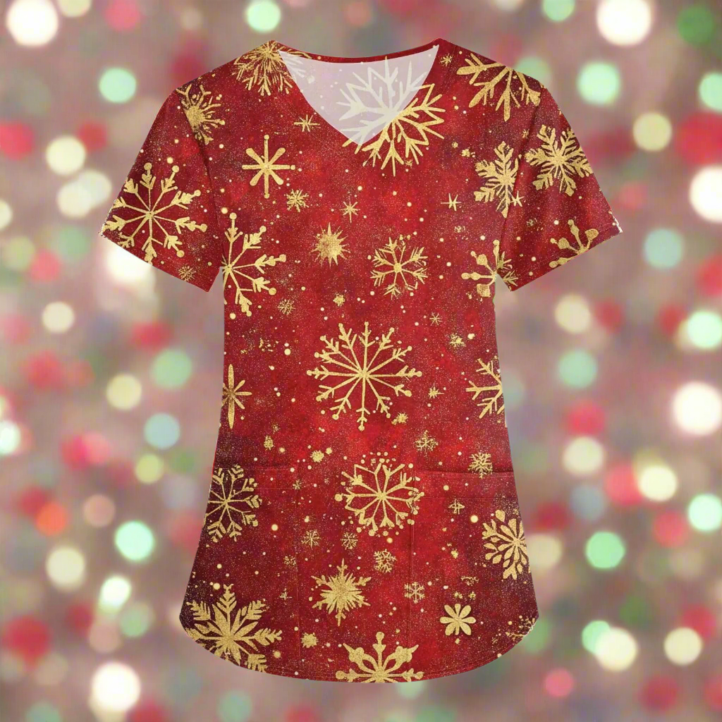 🎄: Christmas Plus Size Scrub Top - Holiday V-Neck Nursing Uniform