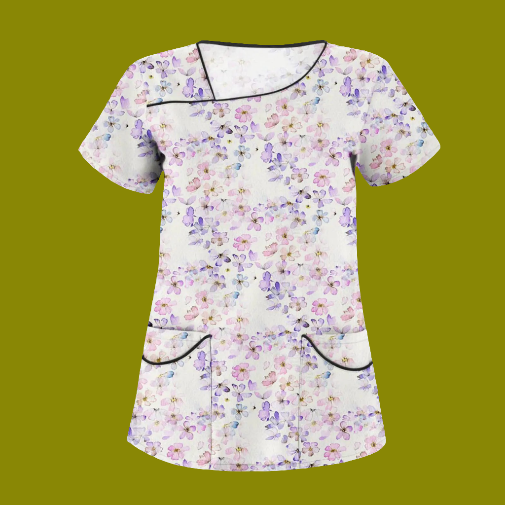 🩺: Plus Size Pink Scrub Top XL - Stretchy Women's Medical Uniform