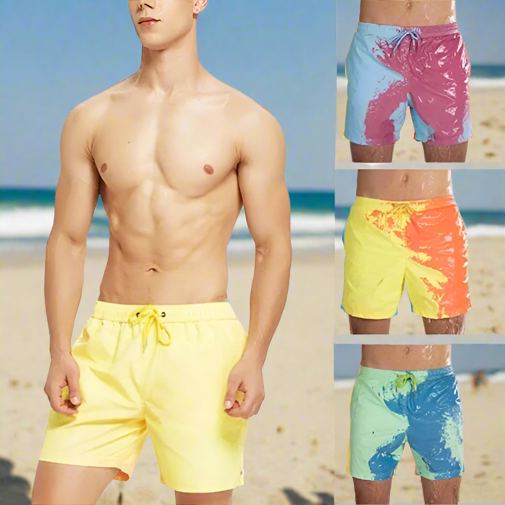 🌊: Men's Color-Changing Beach Shorts - Quick Dry Magic Swim Trunks