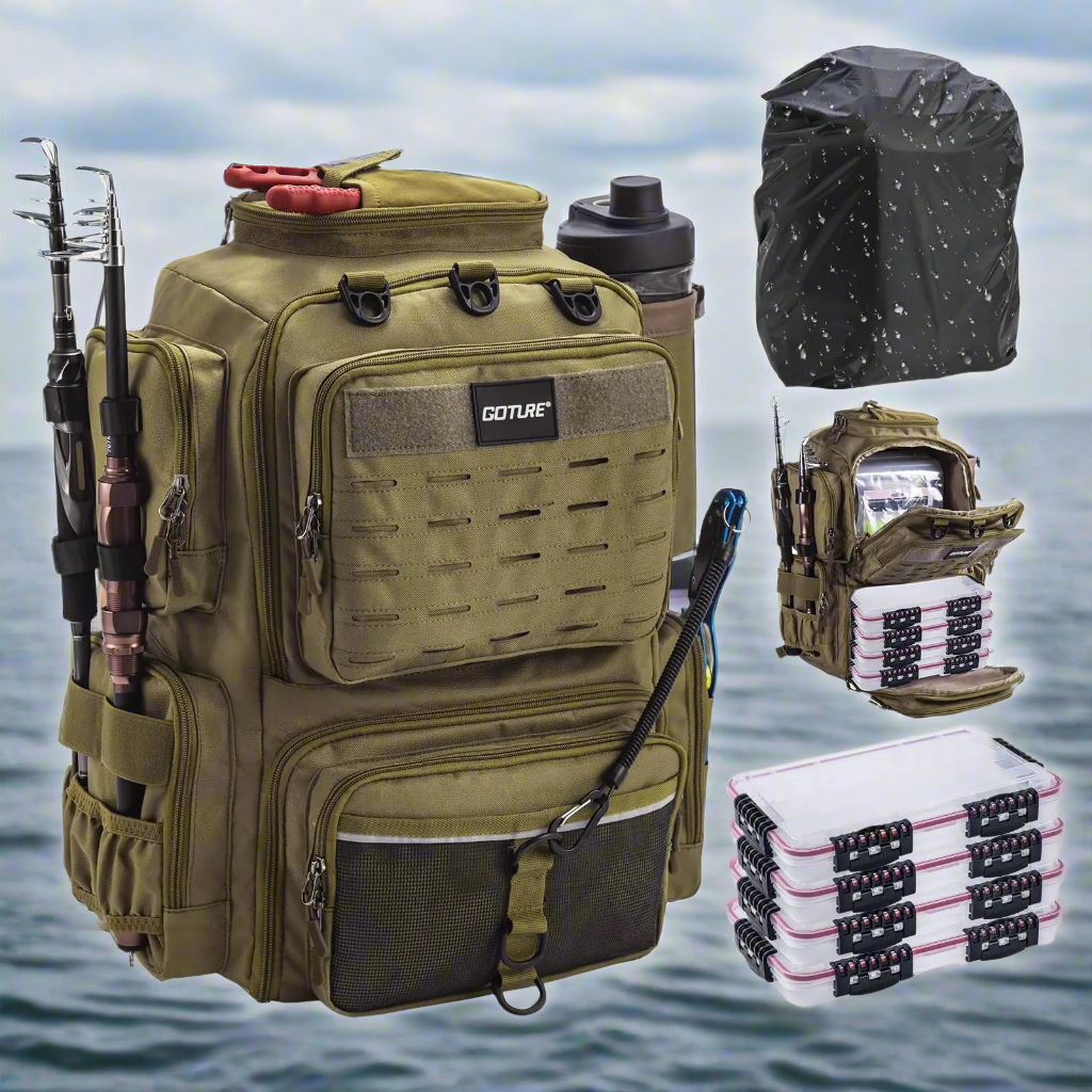 🎣: Goture 45L Fishing Backpack with 4 Tackle Boxes - Large 600D Storage Bag with Rod Holders