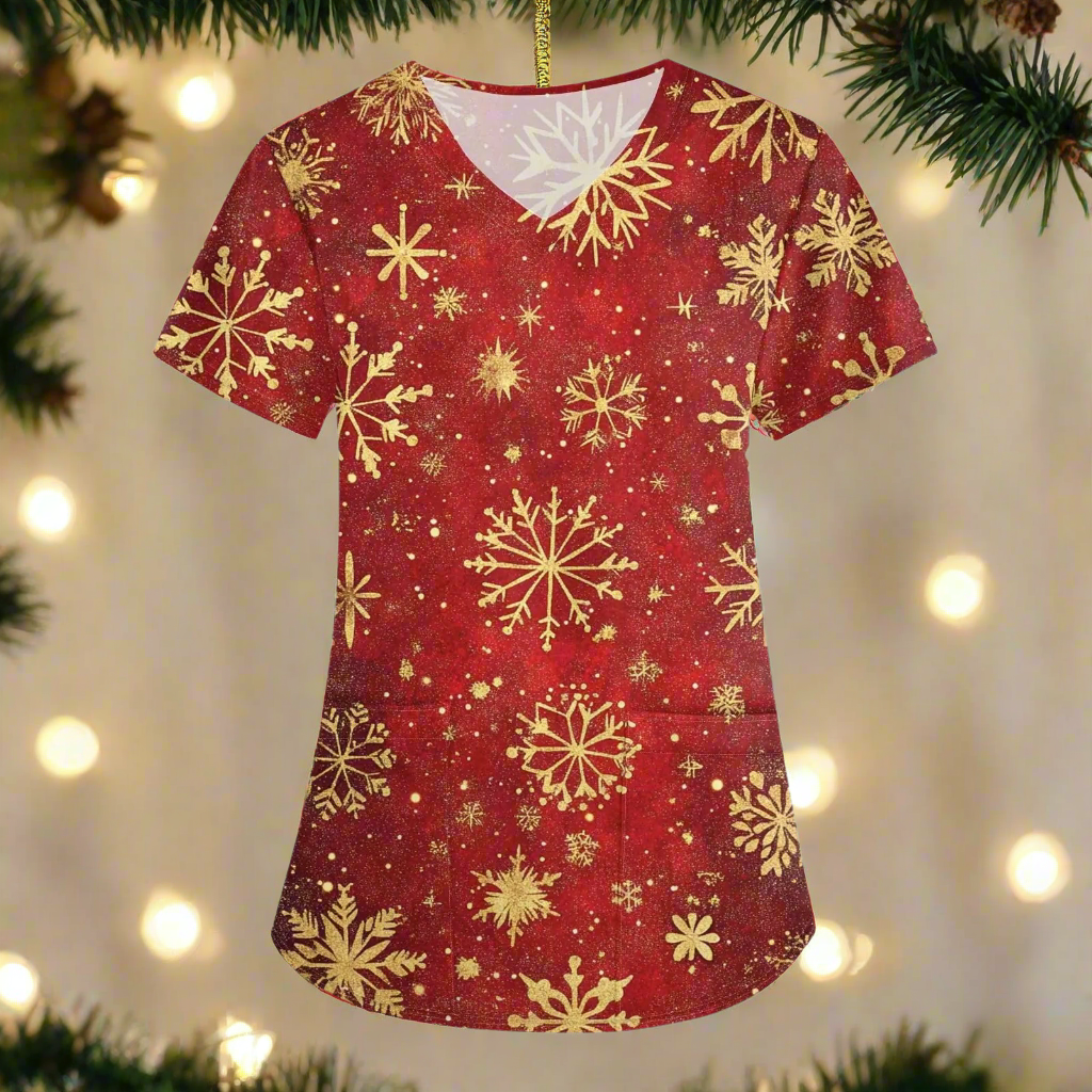 🎄: Christmas Plus Size Scrub Top - Holiday V-Neck Nursing Uniform