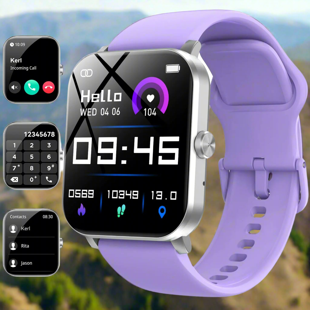 💜: Smart Watch 1.85" - Purple Waterproof Fitness Tracker with Call Feature
