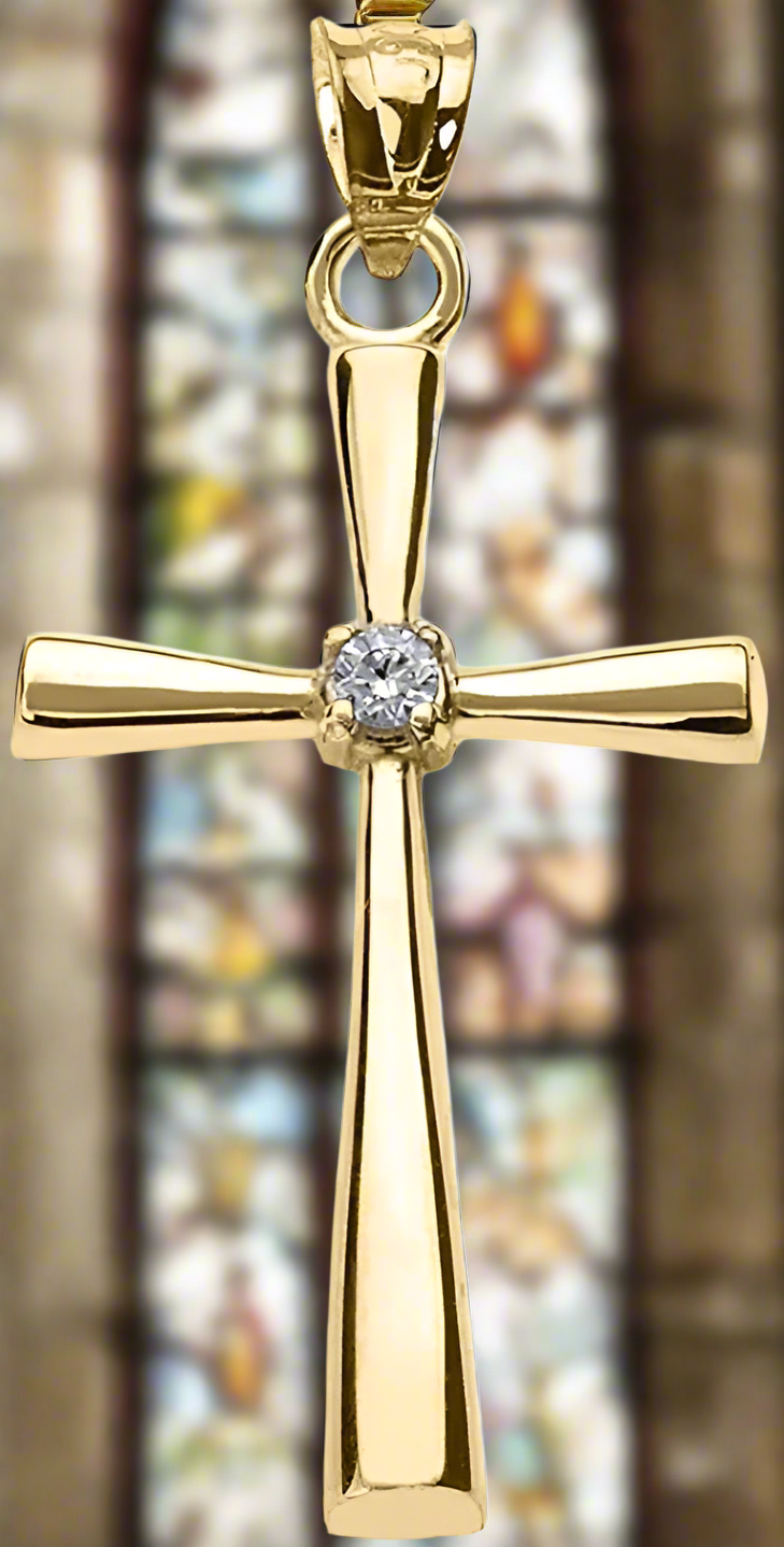 💎: 10K Yellow Gold Diamond Cross Pendant - Religious Jewelry Sterling Silver