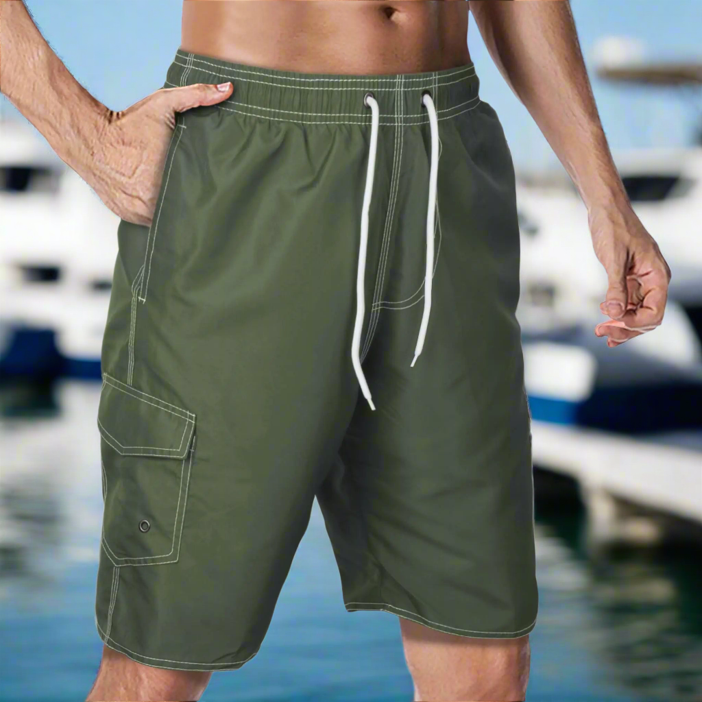 🩱: Men's Quick-Dry Swim Trunks with Mesh Lining - Army Green