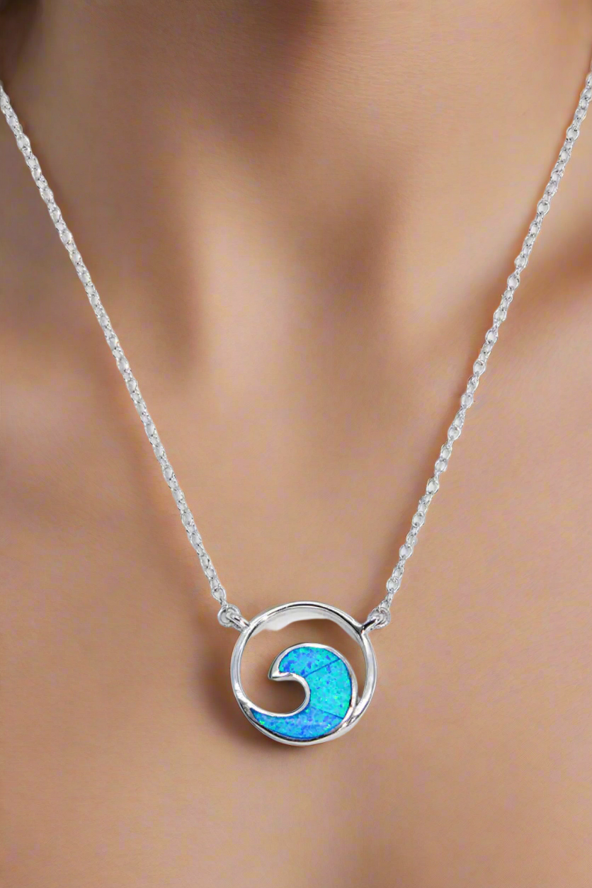 🌊: Opal Crest Wave Silver Necklace