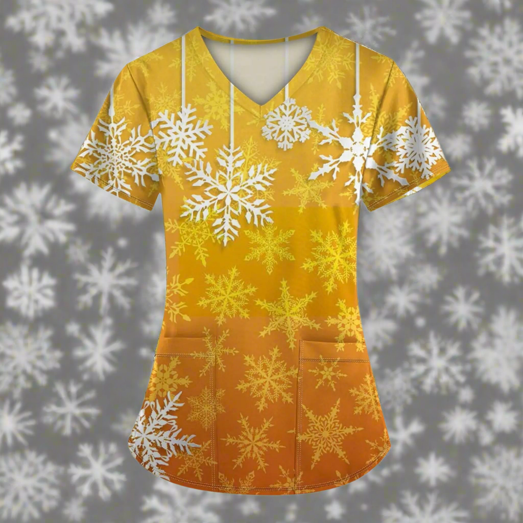 🎄: Christmas Scrub Top Orange 3X-Large - Plus Size Holiday Nursing Uniform