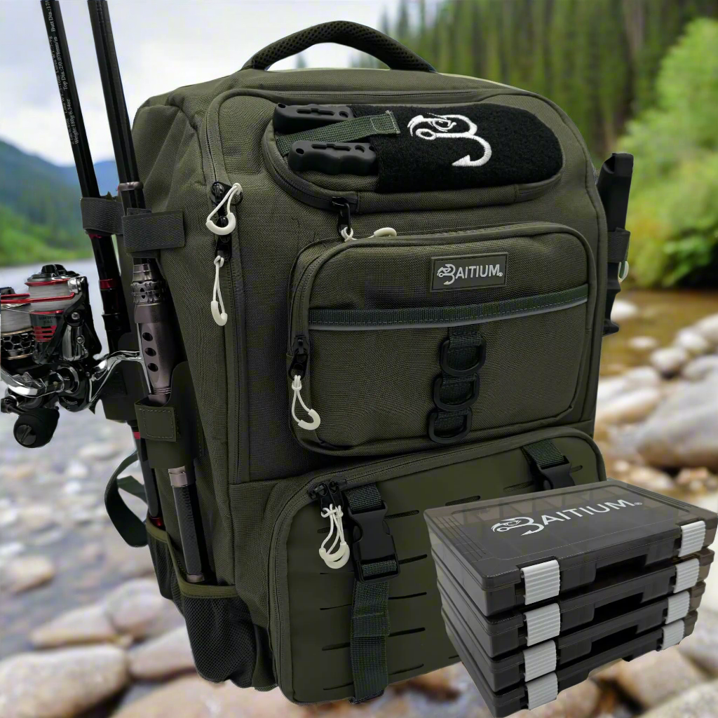 🎣: Baitium Fishing Backpack - 40L Tackle Bag with Rod Holders & Cooler (Green)