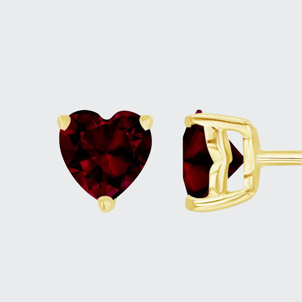 💎: Heart-Shaped Garnet Stud Earrings - January Birthstone 14K Gold Plated Sterling Silver
