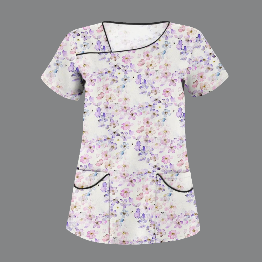 🩺: Plus Size Pink Scrub Top XL - Stretchy Women's Medical Uniform