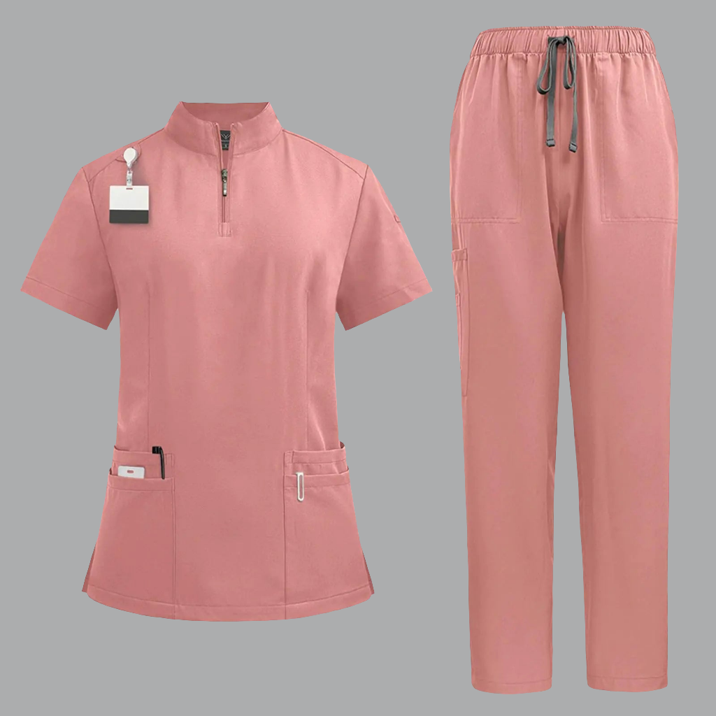 🩺: Premium Cotton Scrubs Set M - Pink V-Neck Nursing Uniform with Jogger Pants