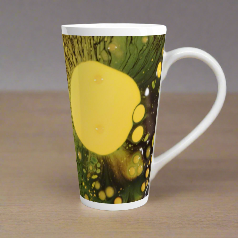 ☕: Yellow & Black Liquid Design Ceramic Coffee Mug - 17oz Artistic Cup