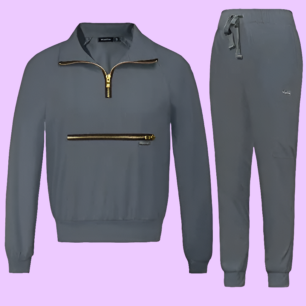 👩‍⚕️: VIAOLI Women's Long Sleeve Scrub Set - Multi-Pocket Jogger Pants Grey XS