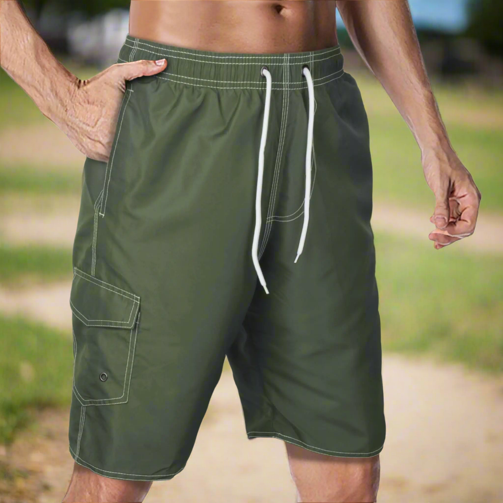 🩱: Men's Quick-Dry Swim Trunks with Mesh Lining - Army Green