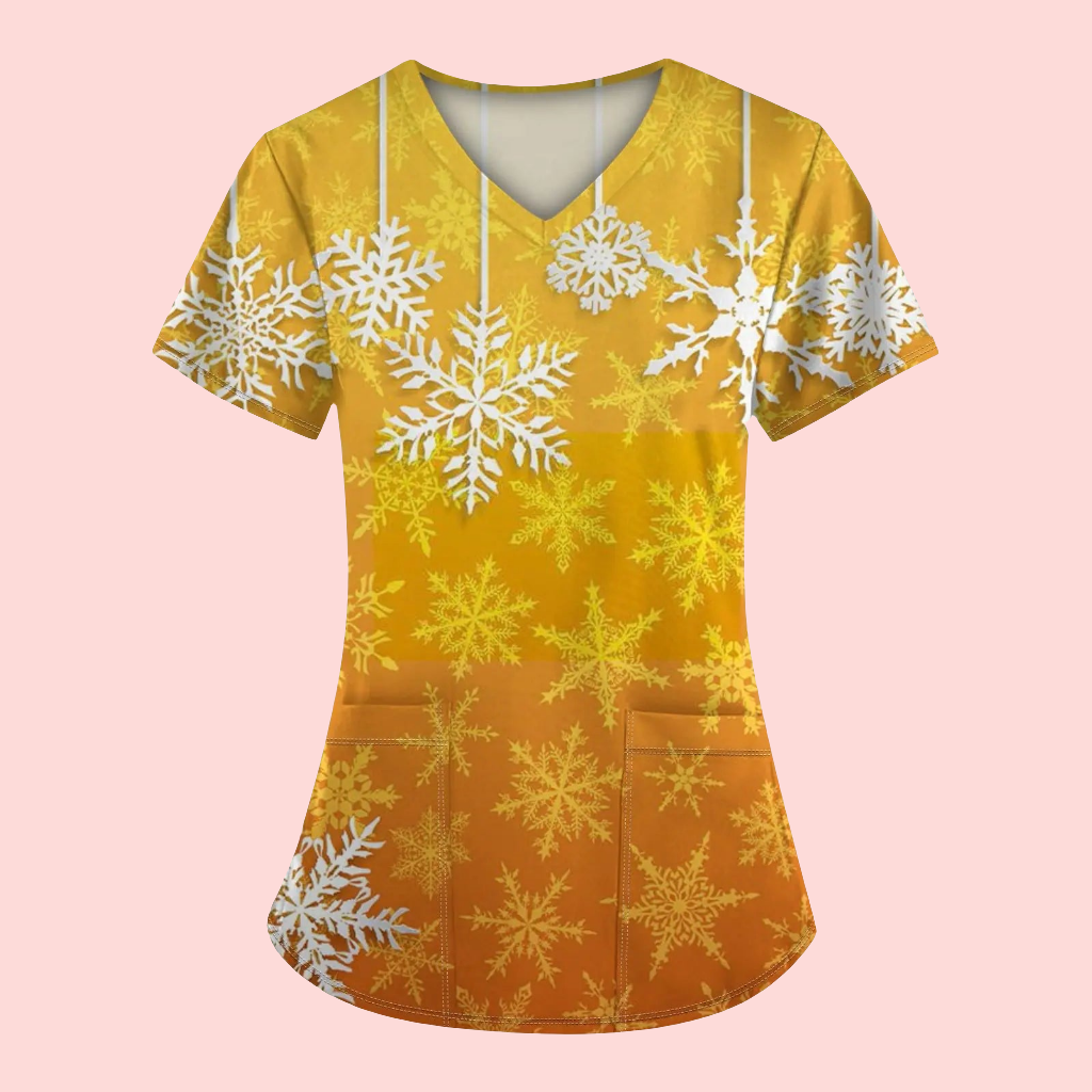 🎄: Christmas Scrub Top Orange 3X-Large - Plus Size Holiday Nursing Uniform