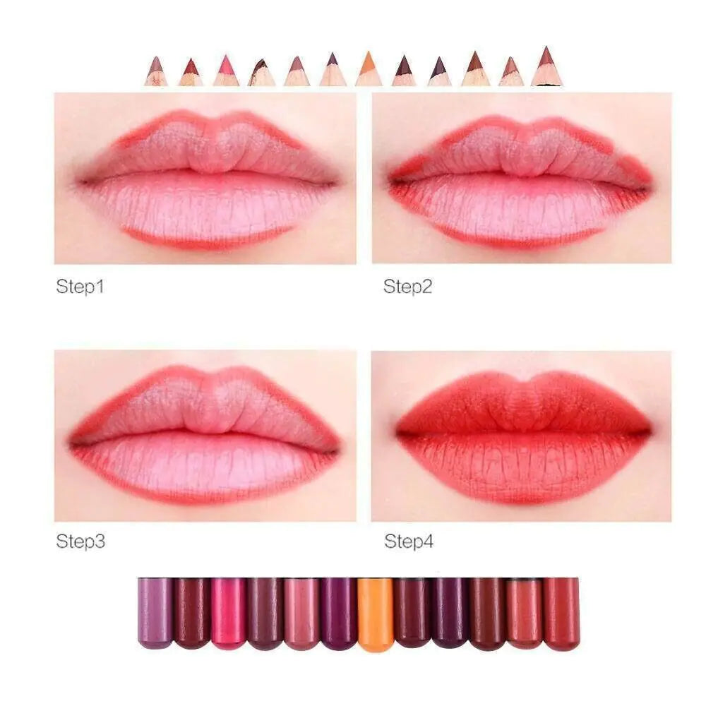 💄: 12-Piece Waterproof Matte Lipstick Set - Long-Lasting Lip Liner Pencils