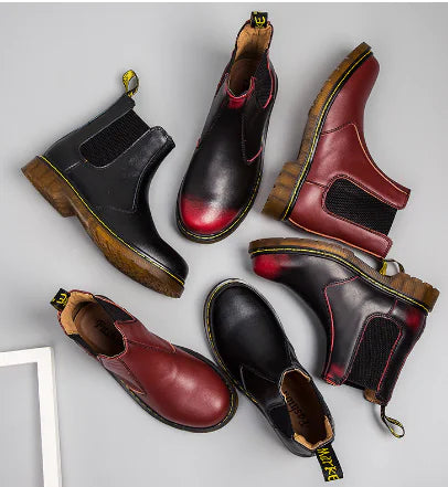 🍂: Autumn Style Thick-Heeled Cowhide Martin Boots - Women's Premium Leather Footwear