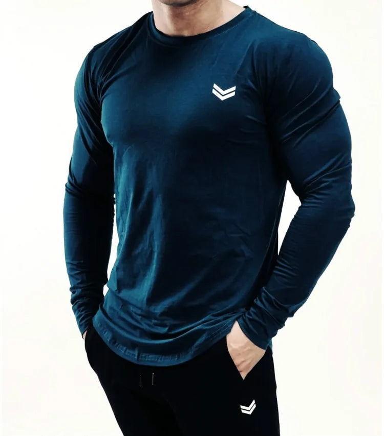 👕: Men's Long Sleeve Cotton T-Shirt - Solid Color Athletic Comfort
