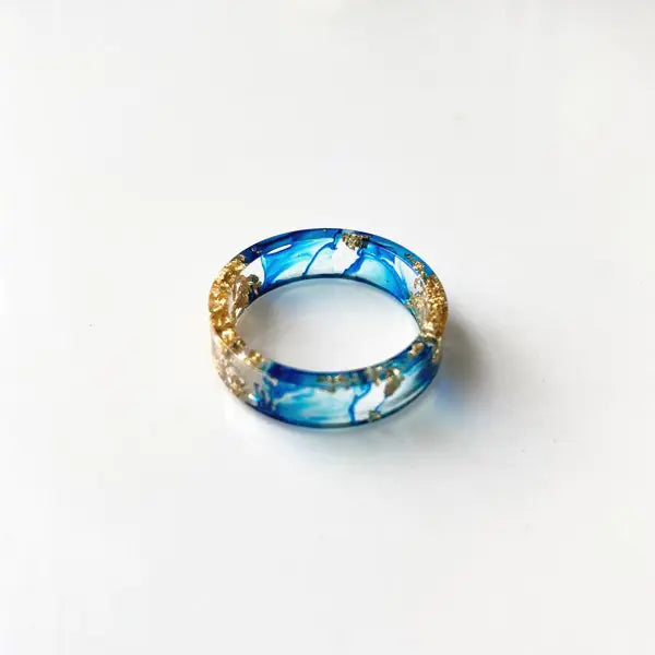 💎: Colorful Handmade Resin Ring with Dried Flowers & Gold Foil - Botanical Art Jewelry
