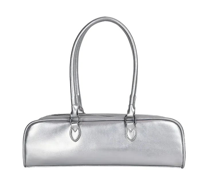 👜: Women's Leather Baguette Bag - Classic Horizontal Square Design