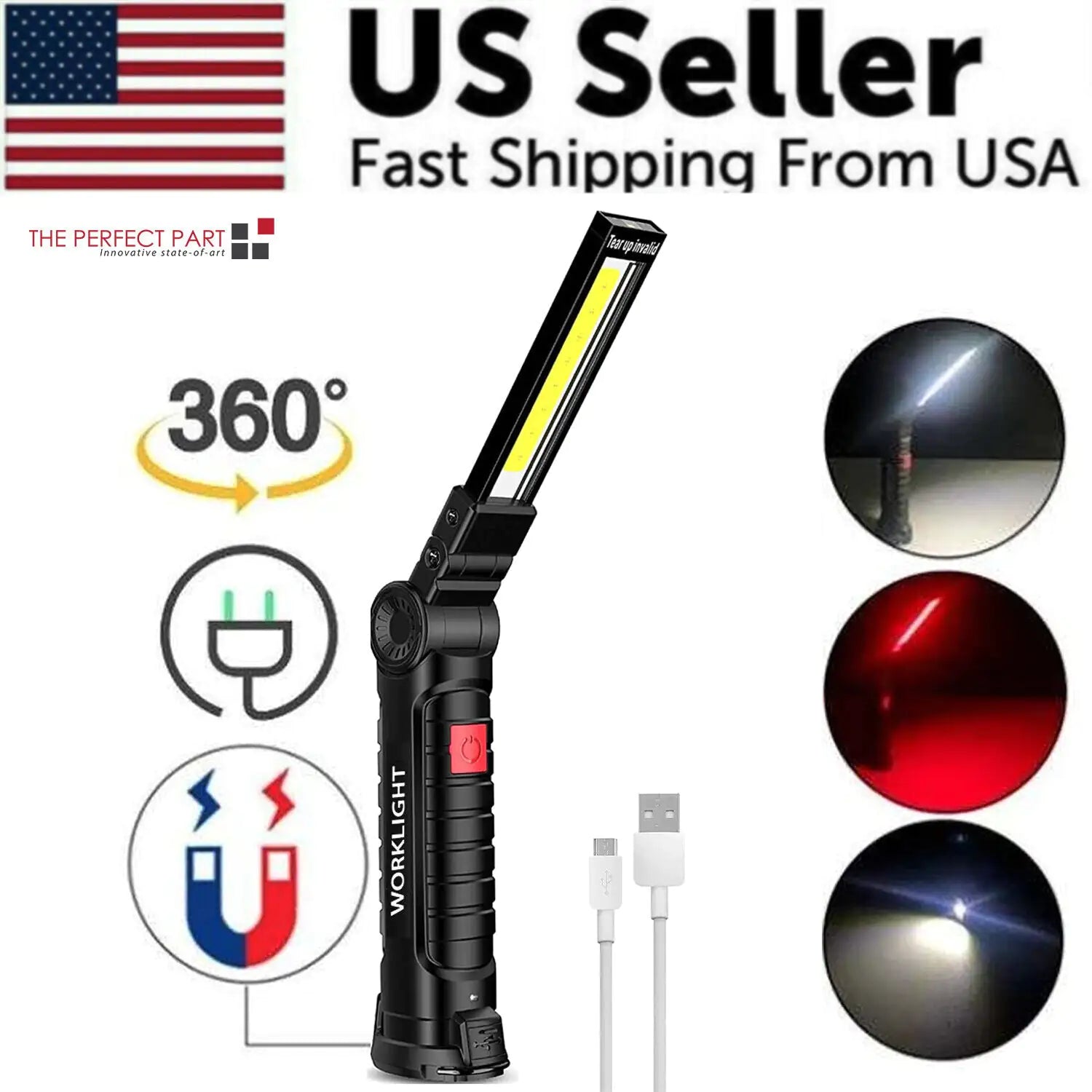 🔦: Rechargeable LED COB Work Light - Magnetic Base Mechanic Flashlight