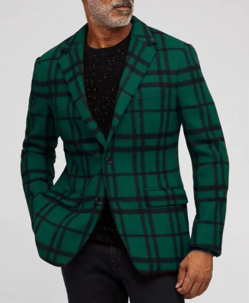 🤵: Men's Single Row Two Button Plaid Blazer - Classic Professional Style