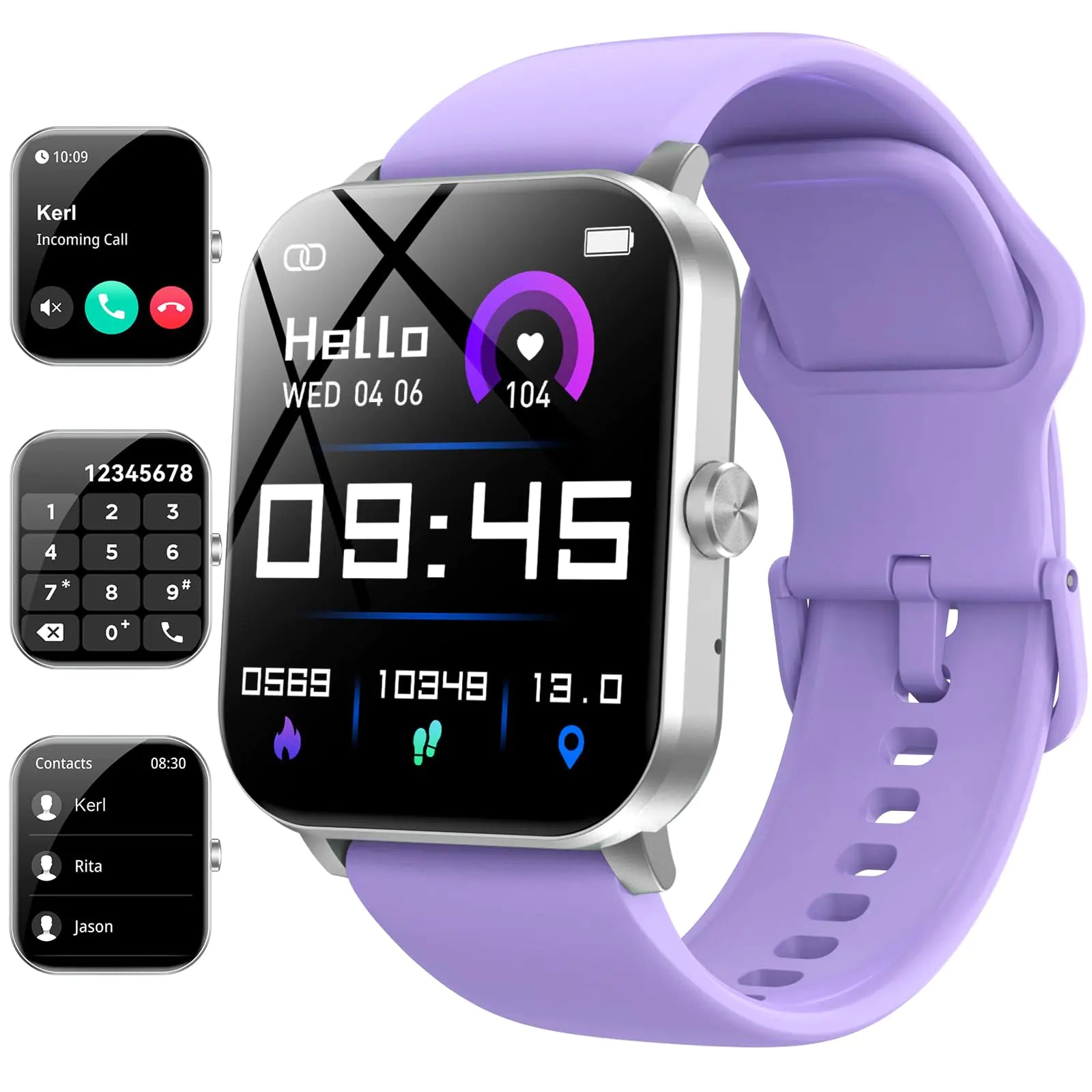 💜: Smart Watch 1.85" - Purple Waterproof Fitness Tracker with Call Feature