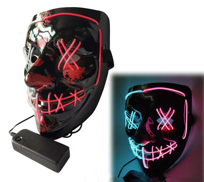 🎭: Black V Light-Up LED Mask - Two-Color Halloween Costume Prop
