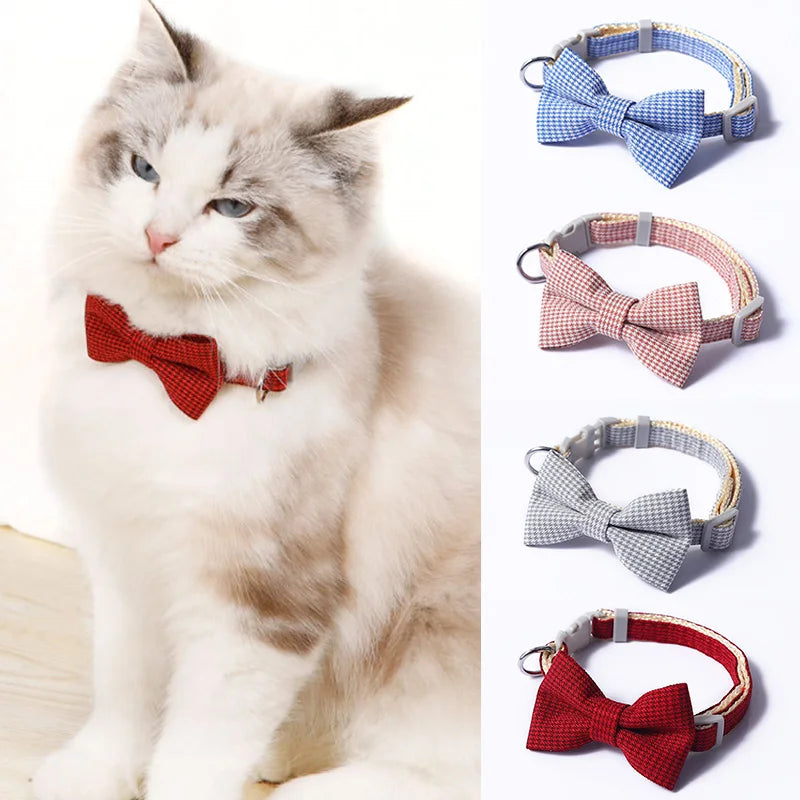🎀: Plaid Print Pet Bow Tie Collar - Dapper Style Accessory