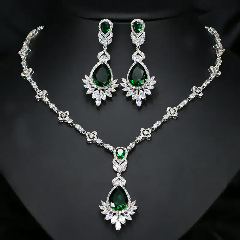 💎: Bridal Zircon Necklace and Earring Set - Two Piece Sparkling Wedding Collection