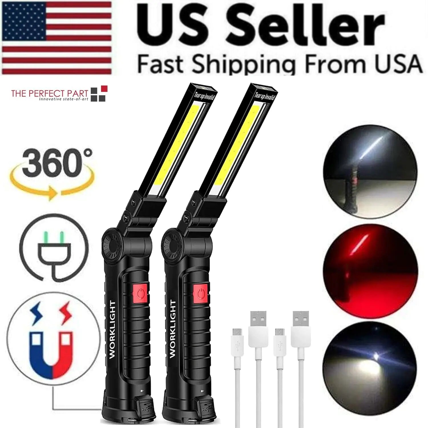 🔦: Rechargeable LED COB Work Light - Magnetic Base Mechanic Flashlight