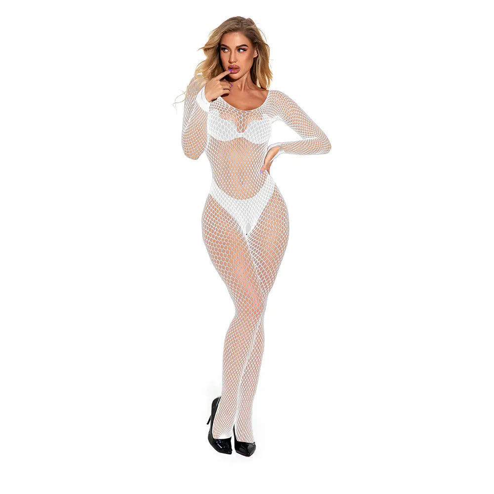 🕸️: Lace Bodystocking with Open Crotch and Straps - Seductive Full Body Lingerie
