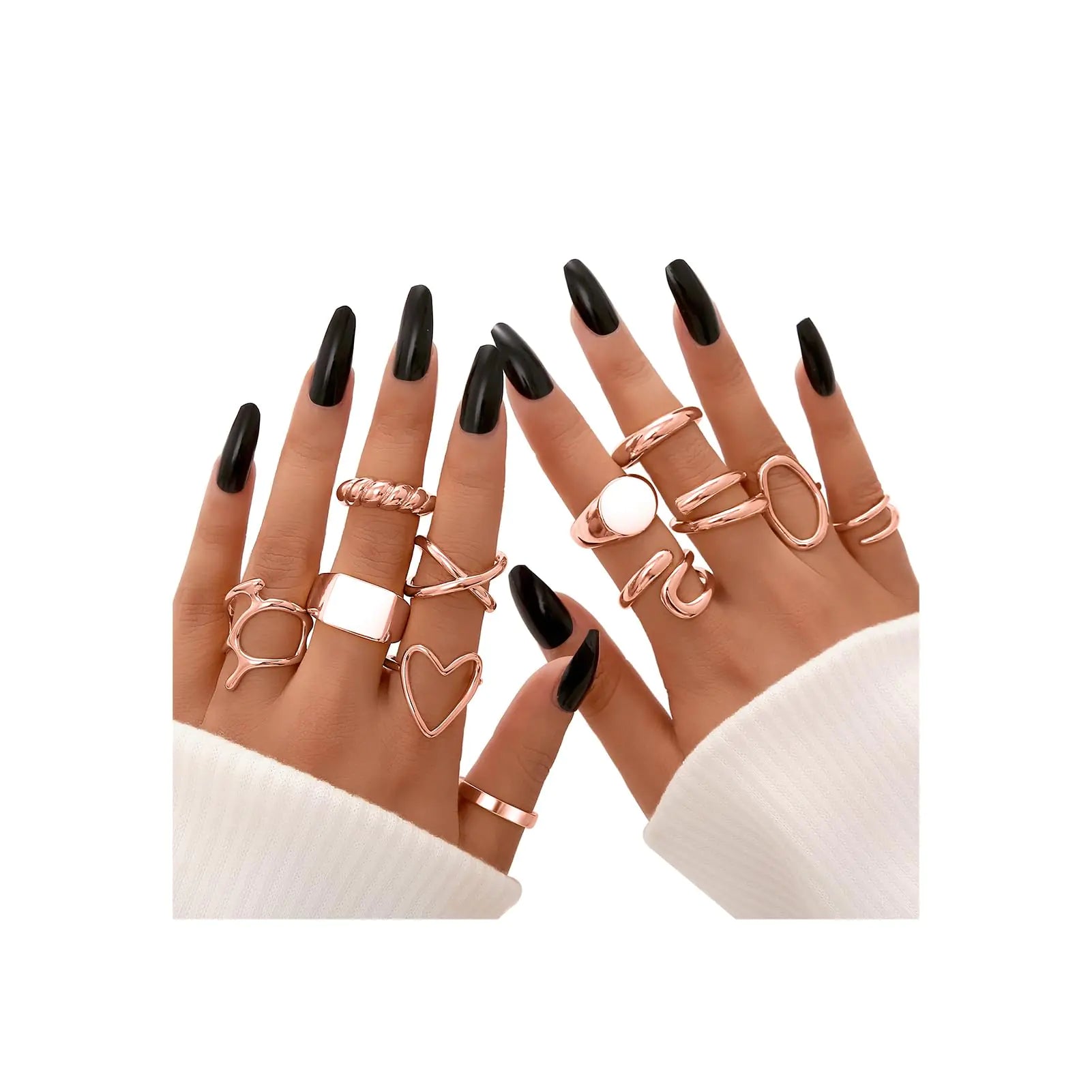 💎: FAXHION 12pc Gold Stackable Rings Set - 18K Plated Adjustable Knuckle Rings