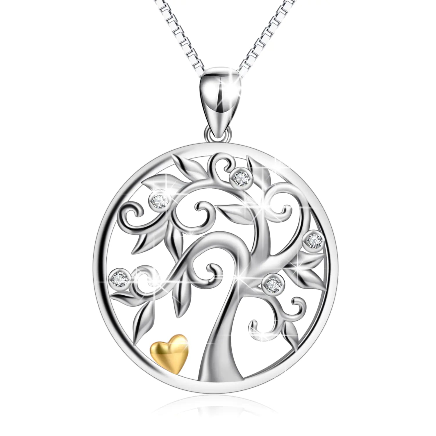🌳: Lucky Tree Pendant, Gold-Plated Heart Necklace, 925 Silver