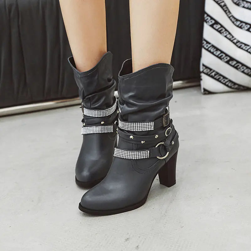 🥾: Women's Mid-Calf Martin Boots with Vintage Buckle - Premium PU Leather