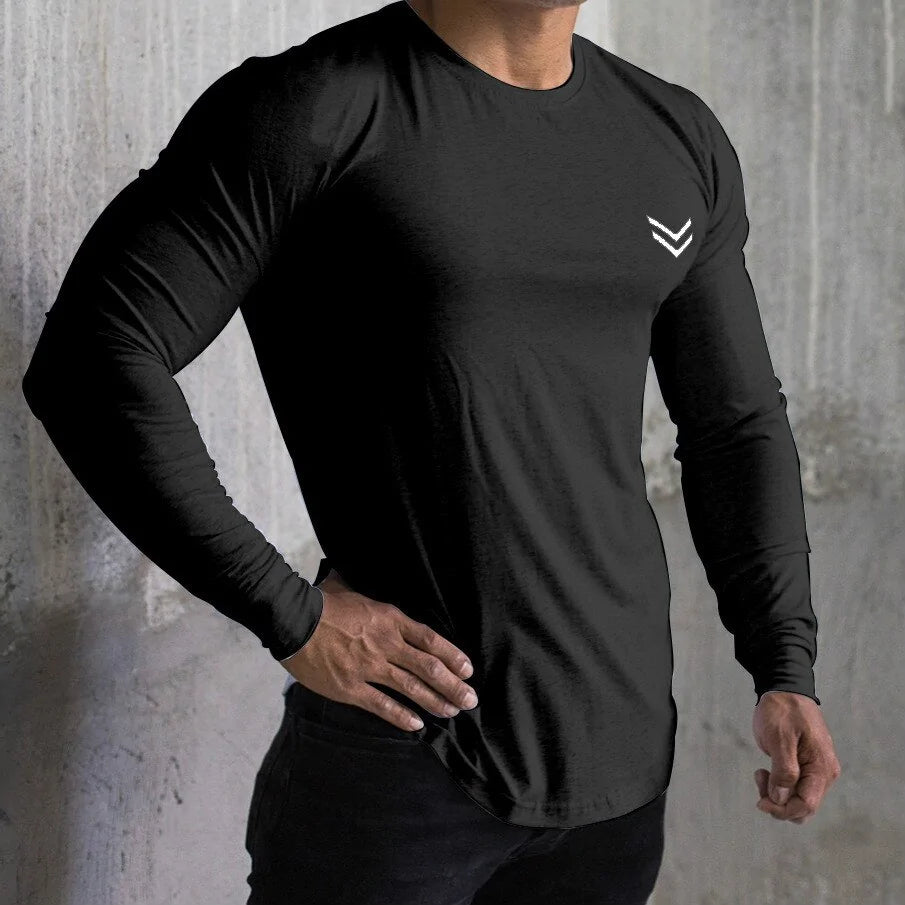 👕: Men's Long Sleeve Cotton T-Shirt - Solid Color Athletic Comfort