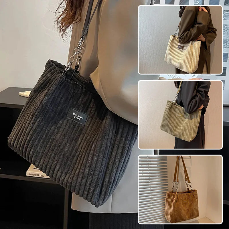 👜: Retro Corduroy Shoulder Bag - European American Style