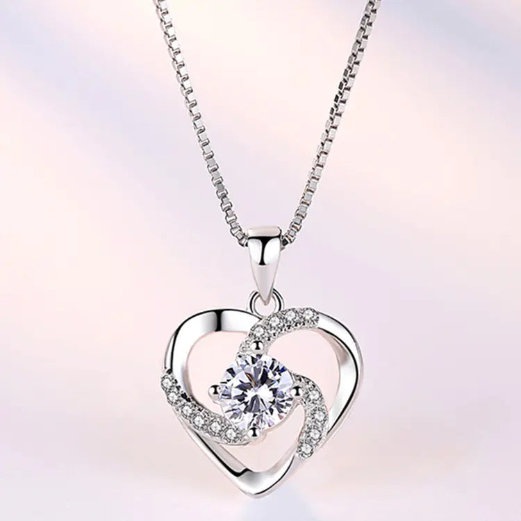 💎: 925 Silver Plated Blue Crystal Heart Necklace - Elegant Pendant Jewelry