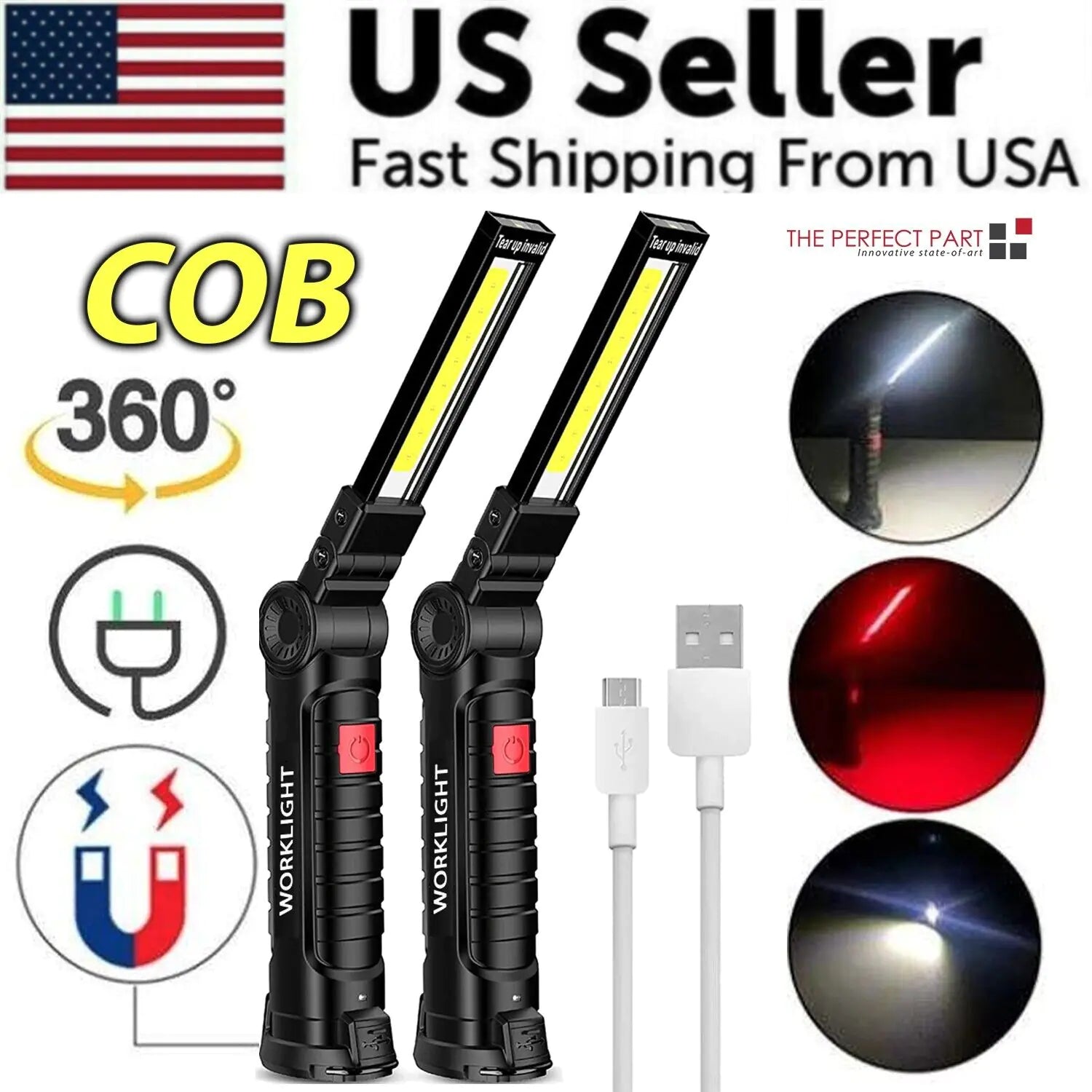 🔦: Rechargeable LED COB Work Light - Magnetic Base Mechanic Flashlight