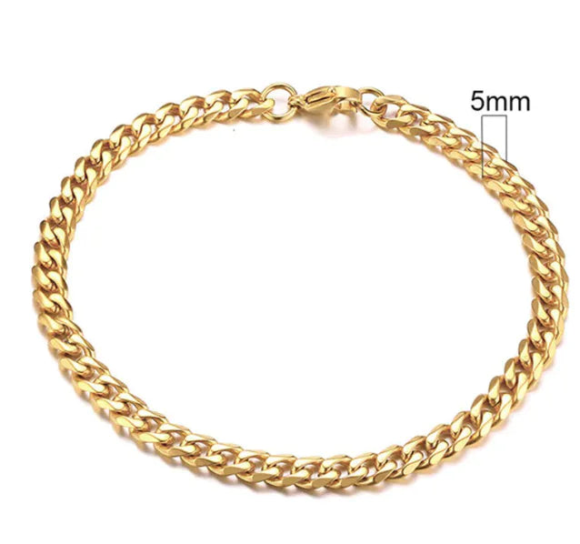 ⛓️: Stainless Steel Gold Plated Cuban Chain Bracelet for Men