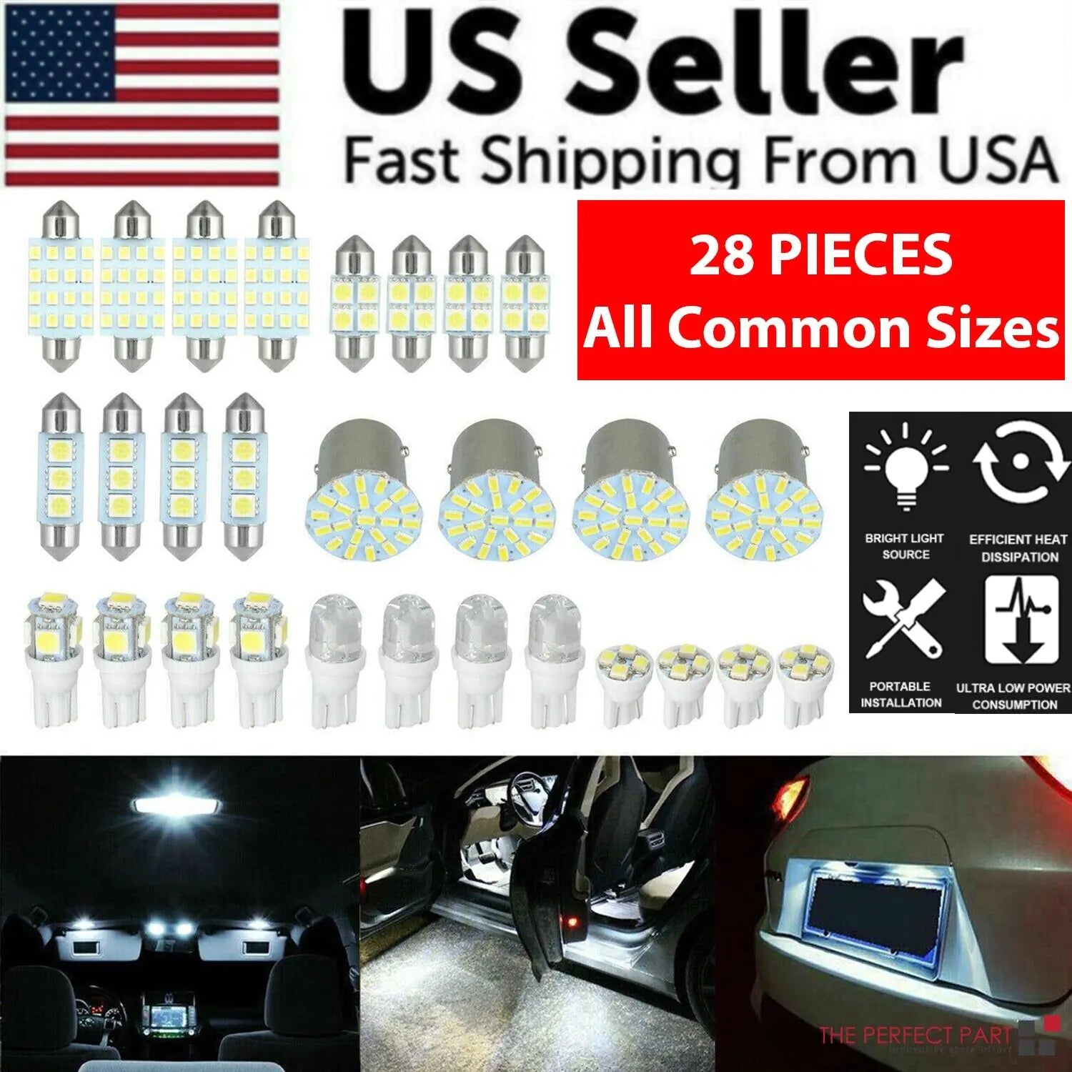 🚗: 28pcs Car Interior LED Light Kit - Complete White Combo Bulb Set