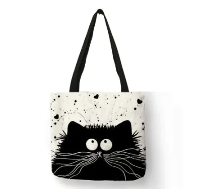 👜: Linen Cat Shoulder Bag - Stylish Tote for Cat Lovers