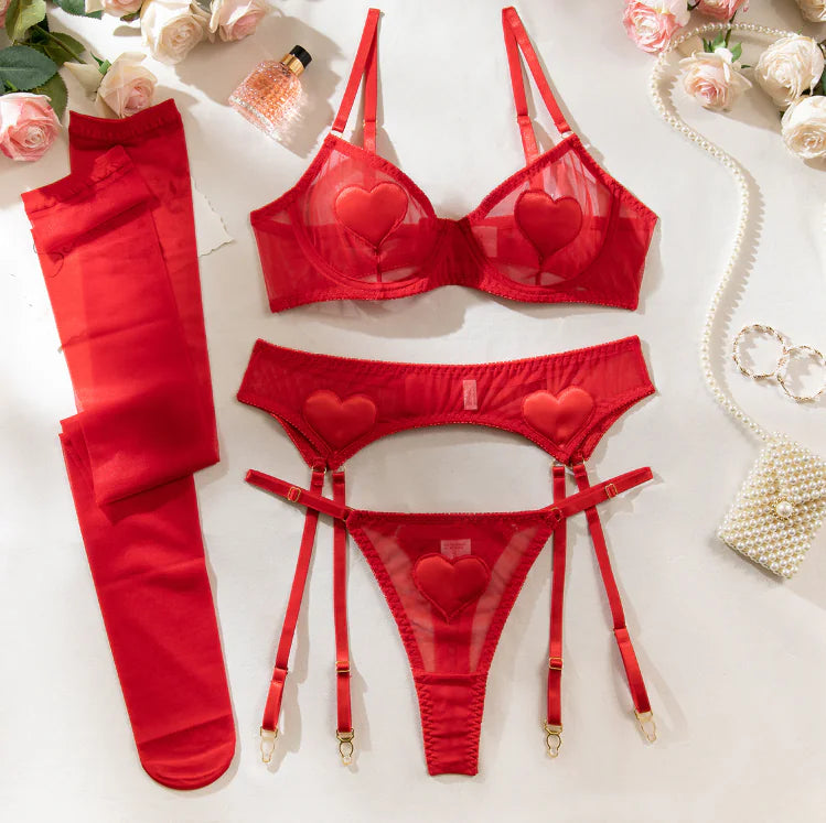 💫: Transparent Bra & Underwear 4-Piece Set - Sheer Intimate Lingerie Collection