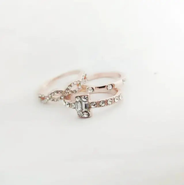 💎: Square Zirconia Ring Set - Three Piece Stackable Collection