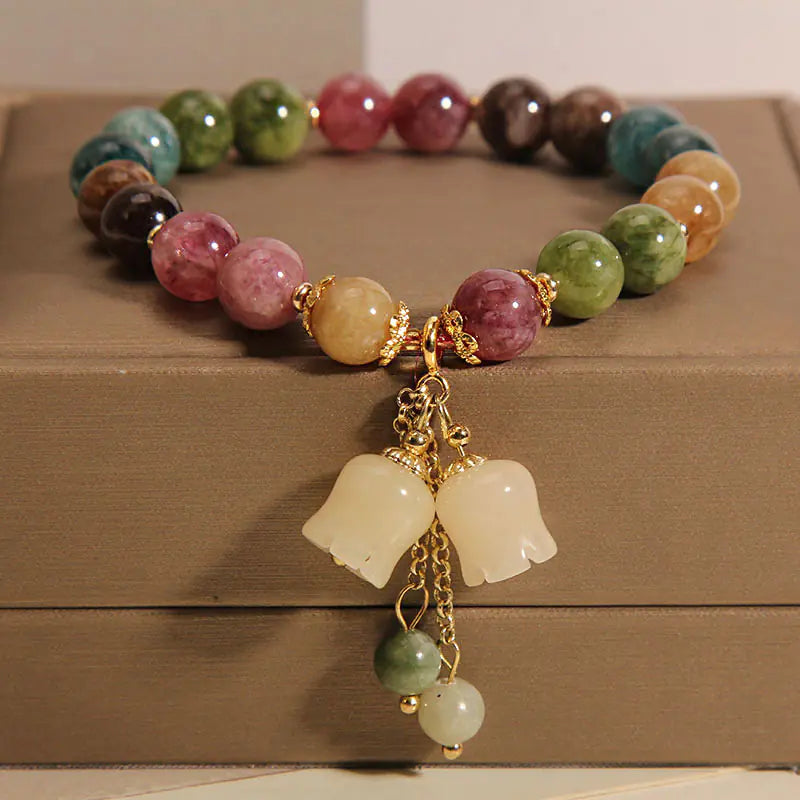 💎: Natural Tourmaline Lily Pendant Bracelet - Elegant Women's Gemstone Jewelry