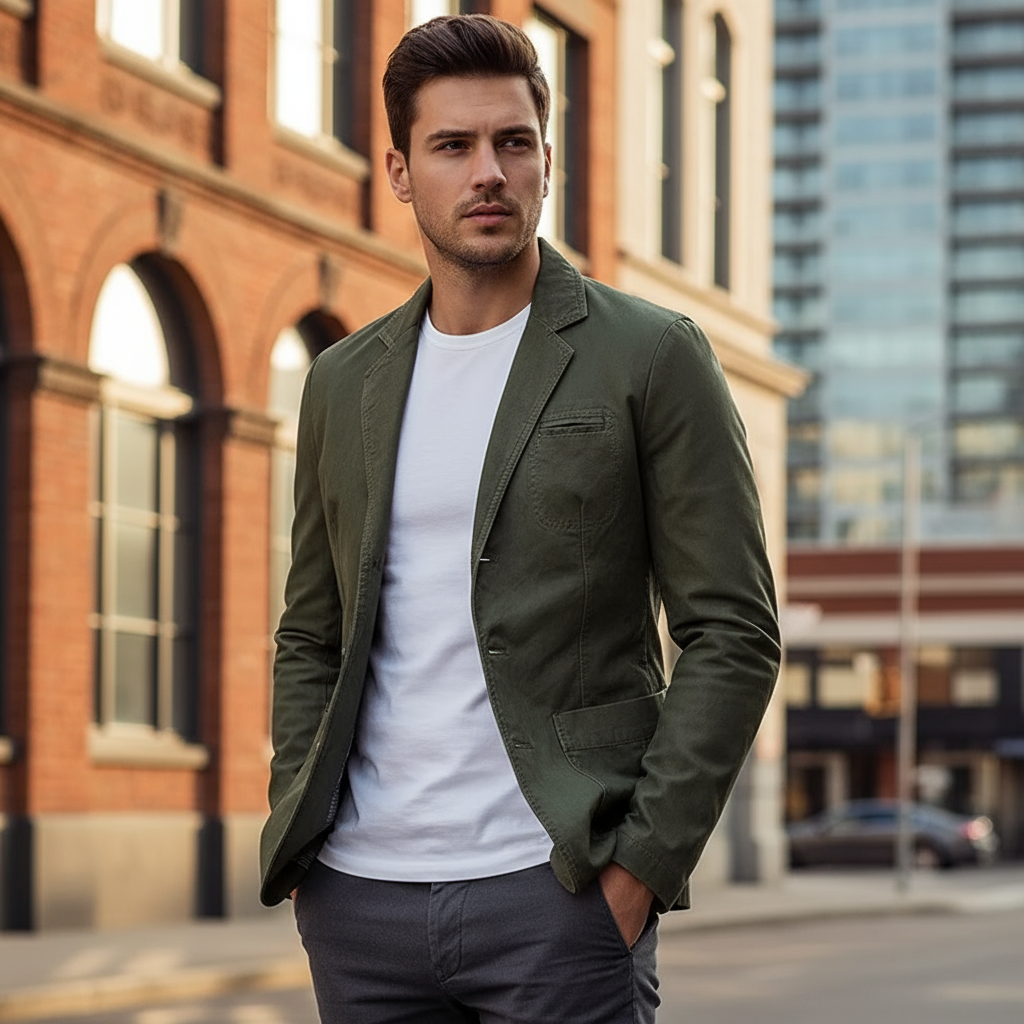 Olive Green Leather Blazer Lifestyle