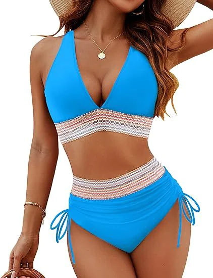 👙: Color Blocking Bikini Set - Drawstring Two-Piece Swimsuit